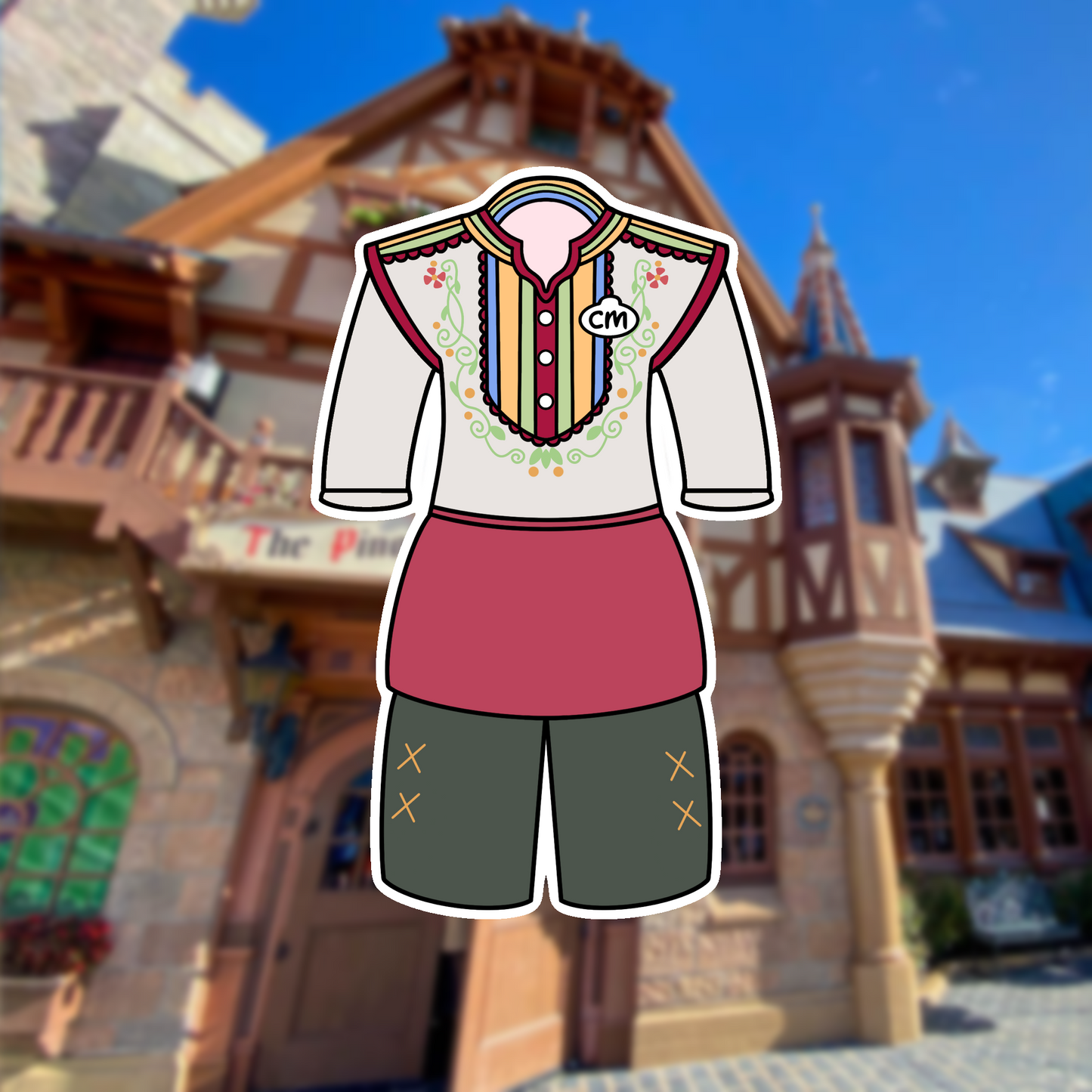 Fantasyland Pinocchio Village Haus QSFB MK Cast Member Costume Glossy Sticker